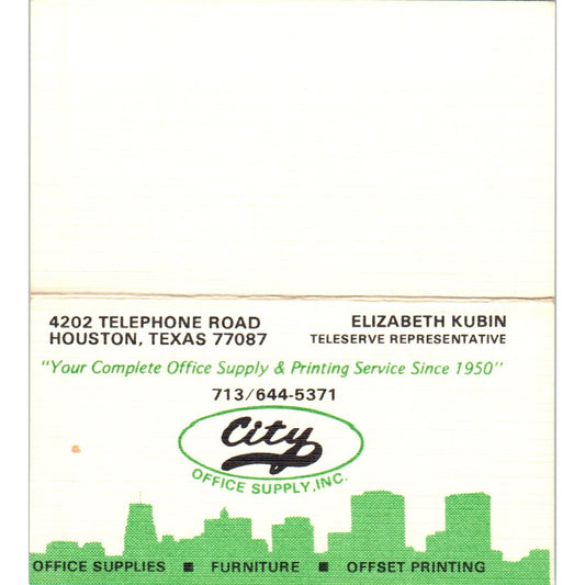Elizabeth Kubin City Office Supply Inc Houston TX Vintage Business Card SE3-B4