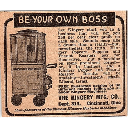 The Kingery Mfg Co Popcorn Poppers, Peanut Roasters Cincinnati OH 1926 Ad AG3-M2