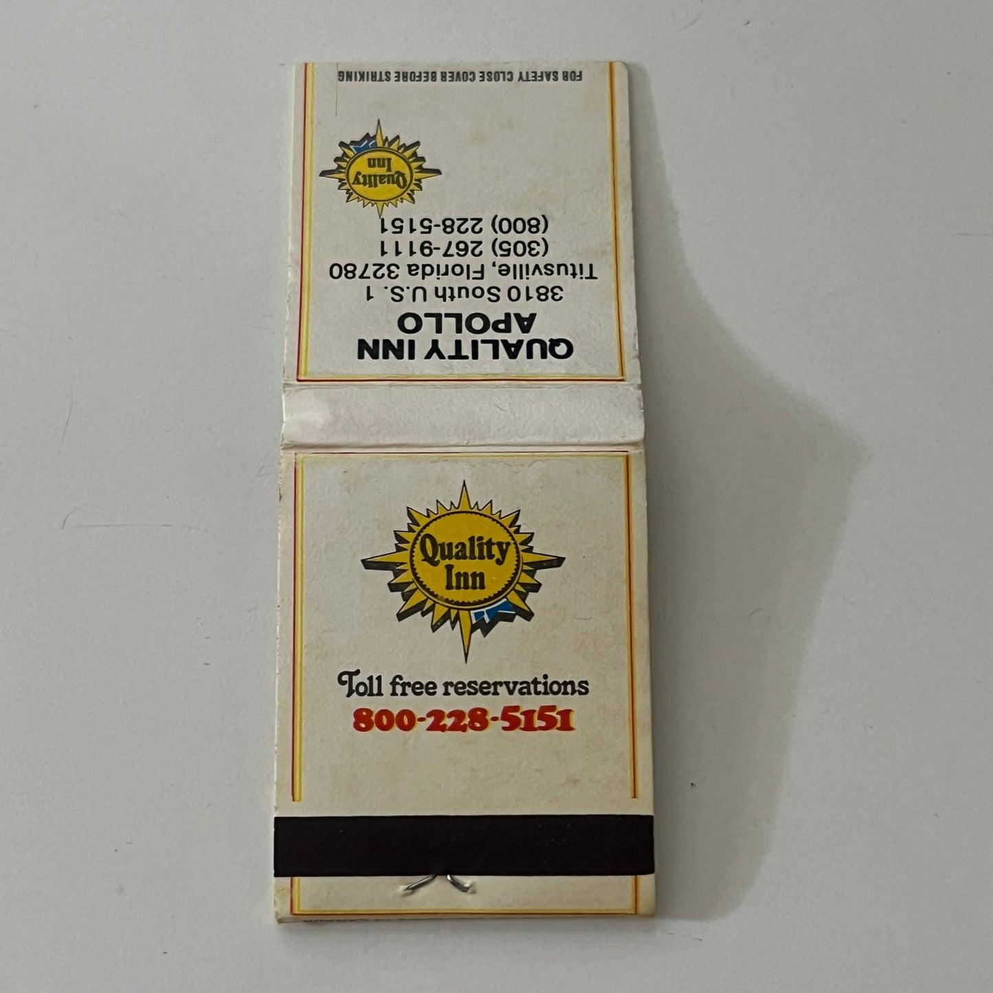 Quality Inn Apollo Titusville Florida Vintage Matchbook SC4-R7