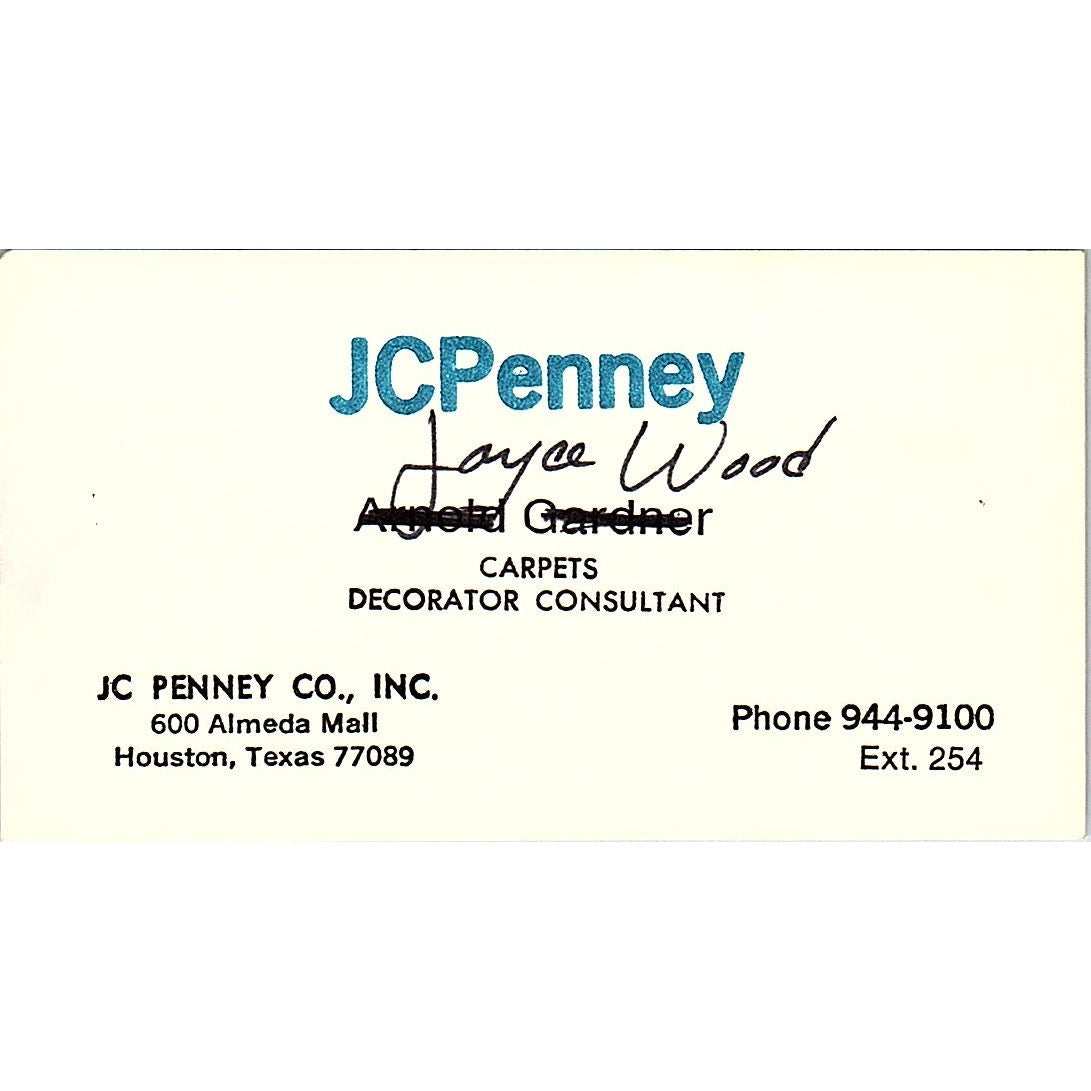 JC Penney Joyce Wood Houston Texas Vintage Business Card SB4-B8