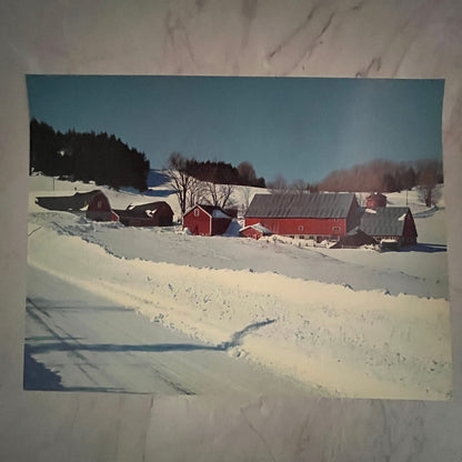 Retro Red Farmstead Winter Scene 12x16" Art Print FL1