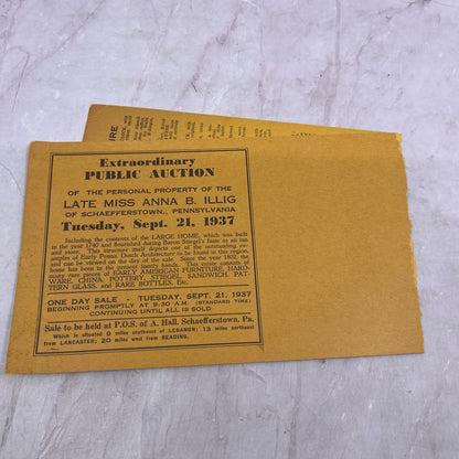 1937 Auction Flyer Anna Illig Schaefferstown LJ Gilbert Kleinfelter Lebanon D22