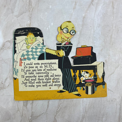 Vintage Die Cut Get Well Soon Greeting Card Doctor House Call AE4