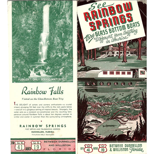 c1940 Rainbow Springs FL Glass Bottom Boat Tour Fold Out Travel Brochure TH2-TB2