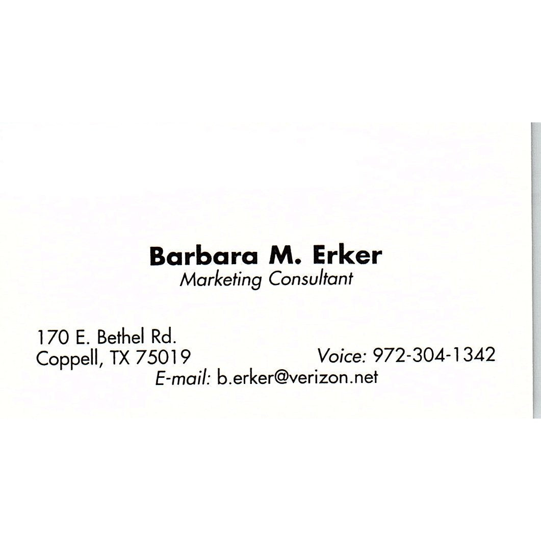 Barbara M Erker Marketing Consultant Coppell TX Vintage Business Card SC9-B8