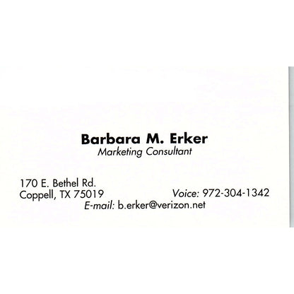 Barbara M Erker Marketing Consultant Coppell TX Vintage Business Card SC9-B8