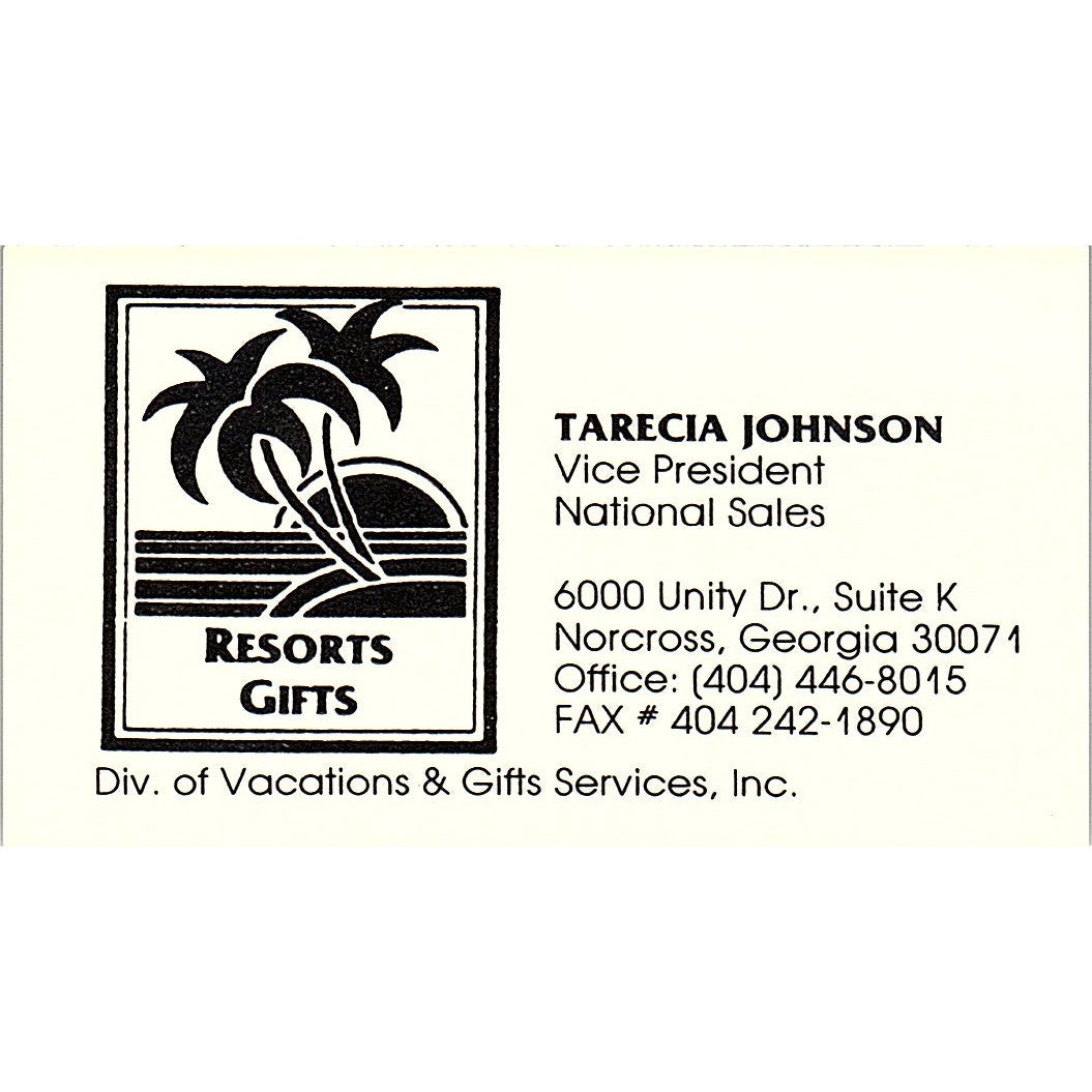 Tarecia Johnson Vacations & Gift Services Norcross GA Vtg Business Card SD9-B9