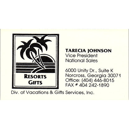 Tarecia Johnson Vacations & Gift Services Norcross GA Vtg Business Card SD9-B9