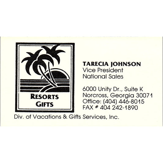 Tarecia Johnson Vacations & Gift Services Norcross GA Vtg Business Card SD9-B9
