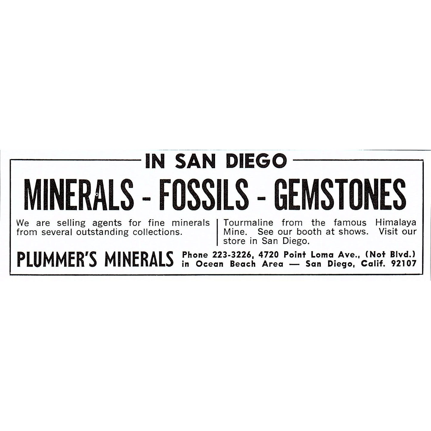 Plummer's Minerals Rock Shop San Diego CA 1972 Ad AF8-M4
