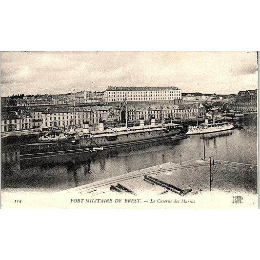 Port Militaire De Brest La Caserne Des Marins French Antique Postcard PE14