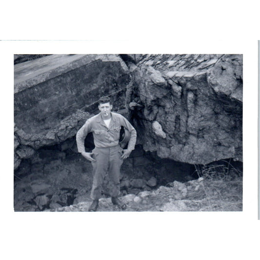 US Army Soldier Clouse in Blown Out German Bunker c1954 Army Photo AF1-AP2
