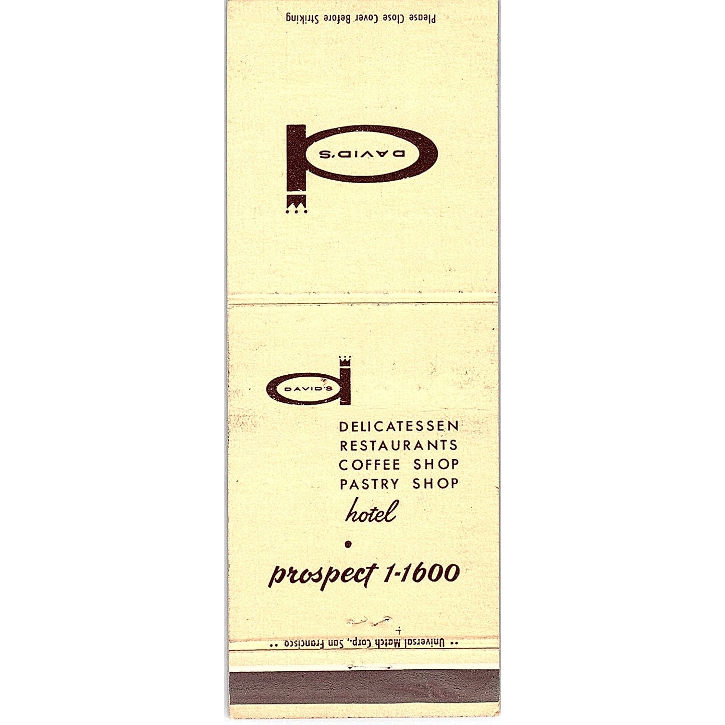 David's Delicatessen Restaurants San Francisco CA Vintage Matchbook MM4-10