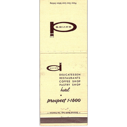 David's Delicatessen Restaurants San Francisco CA Vintage Matchbook MM4-10