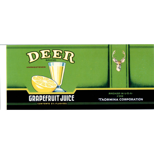 Vintage Art Deco Deer Brand Grapefruit Juice Label Taormina Corporation AD7