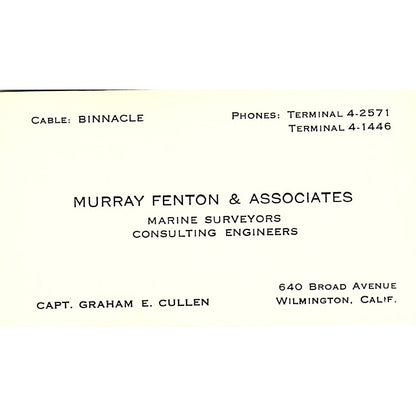 Capt Graham E Cullen Murray Fenton & Assoc Wilmington CA Business Card SD9-B9