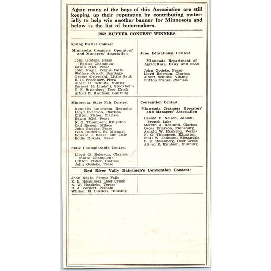 1952 Butter Contest & Red River Valley Dairymen's Contest Winners Ad AE9-DC1