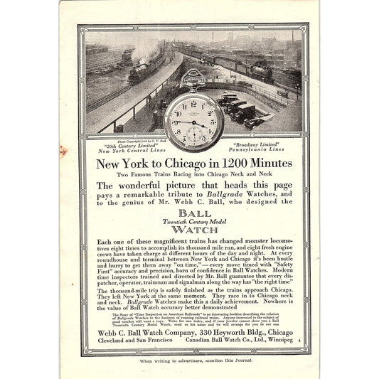 Webb C. Ball Watch Co 20th Century Ball Watch 1914 Original Ad AF3-2