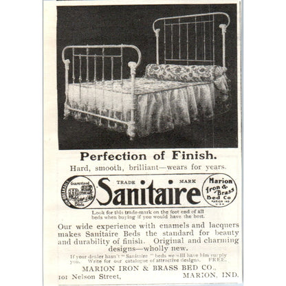 Sanitaire Marion & Brass Bed Co IN c1905 Original Magazine Advertisement AE7-A1