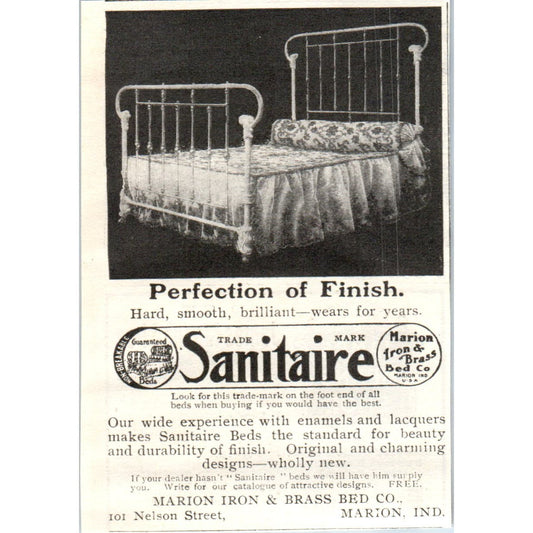 Sanitaire Marion & Brass Bed Co IN c1905 Original Magazine Advertisement AE7-A1