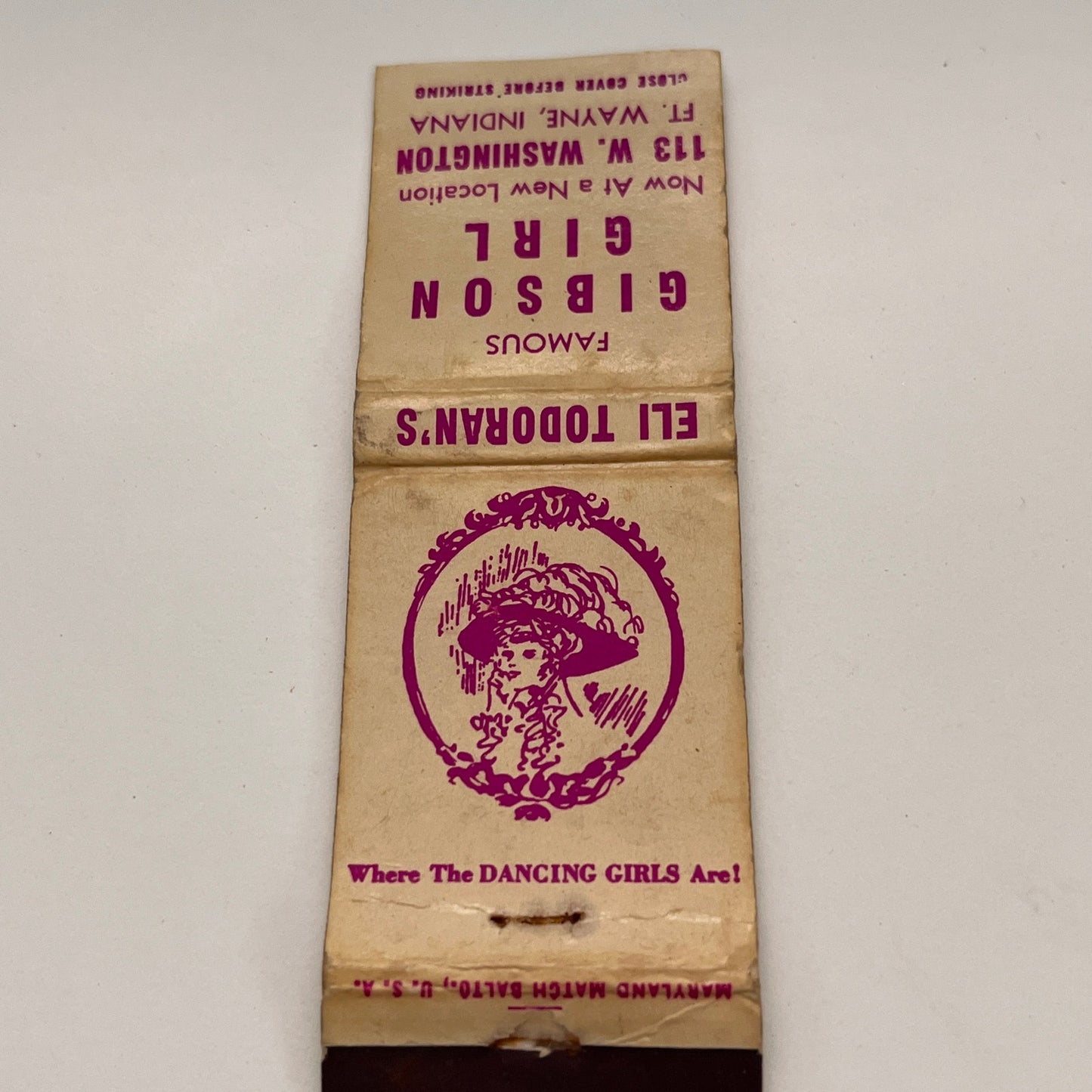 Eli Todoran's Gibson Girl Fort Wayne Indiana Vintage Matchbook TB6-MB2-15