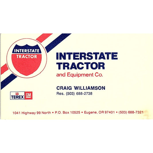 Interstate Tractor and Equipment Craig Williamson Eugene OR Business Card SB4-B5