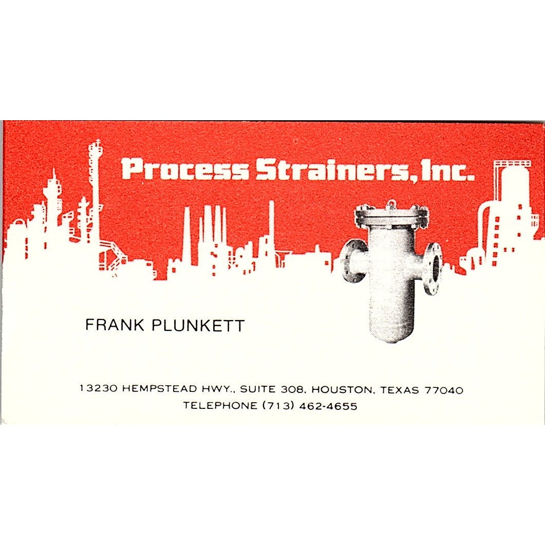 Process Strainers Frank Plunkett Houston Texas Vintage Business Card SB4-B4