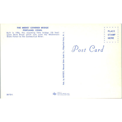 Meeks' Bridge Portland Connecticut Covered Bridge Postcard PB13