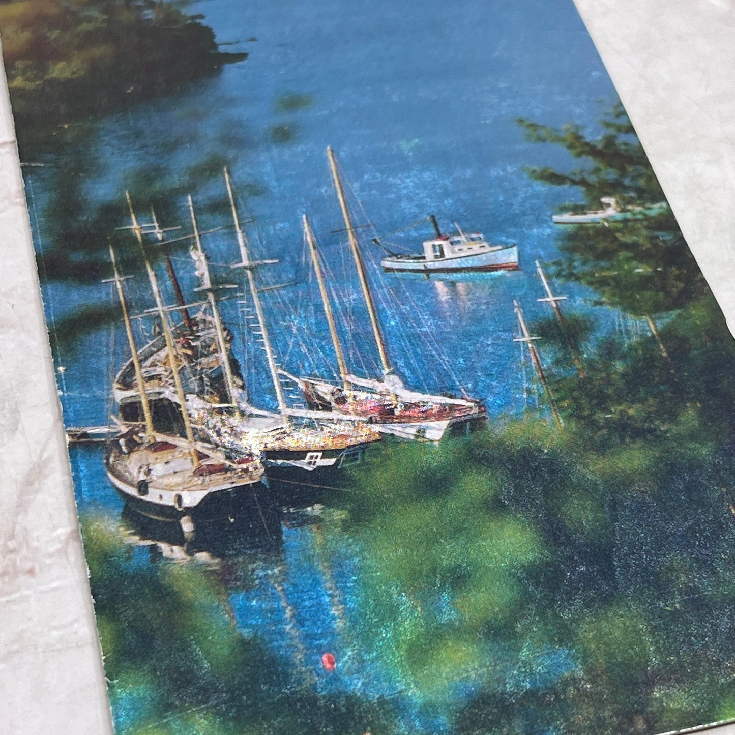 Vintage Chromatic Sailboats in Harbor Metallic Picture Card 3.75x6" TJ5-TB