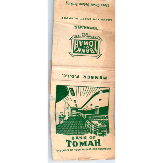 Bank of Tomah WI Vintage Matchbook Cover SD4-Y16