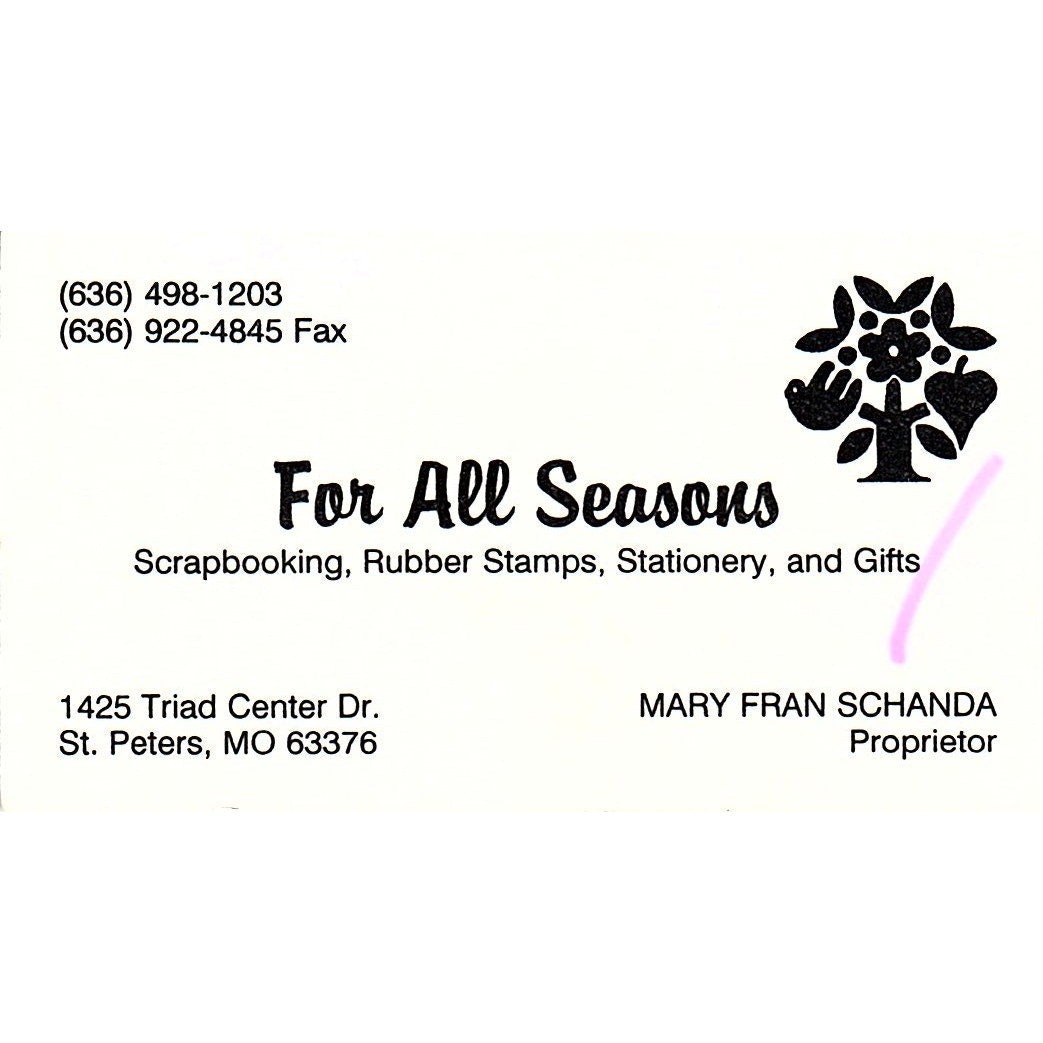 Mary Fran Schanda For ALl Seasons St. Peters MO Vintage Business Card SC9-B11