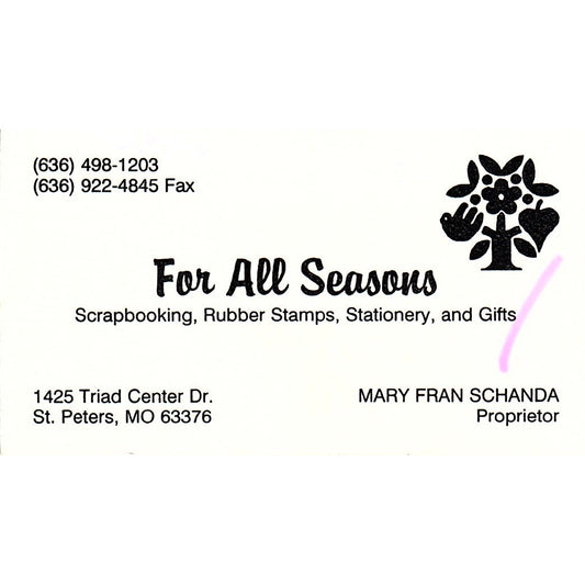 Mary Fran Schanda For ALl Seasons St. Peters MO Vintage Business Card SC9-B11