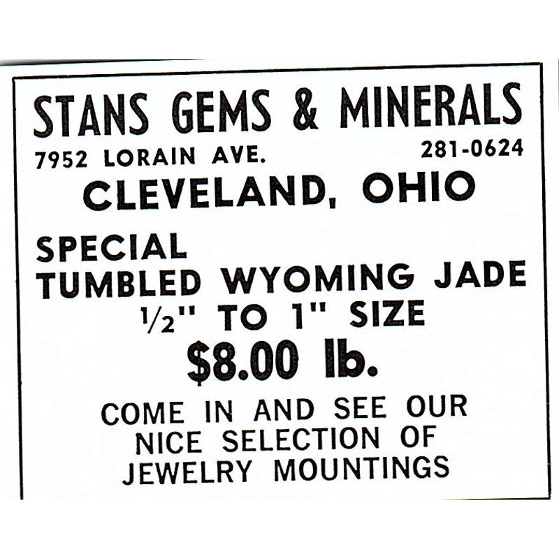 Stan's Gems & Minerals Cleveland Ohio 1972 Ad AF8-M2