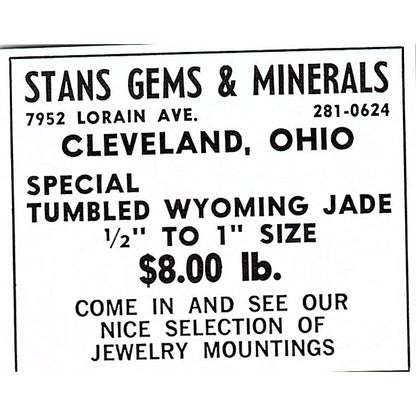 Stan's Gems & Minerals Cleveland Ohio 1972 Ad AF8-M2