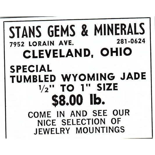 Stan's Gems & Minerals Cleveland Ohio 1972 Ad AF8-M2