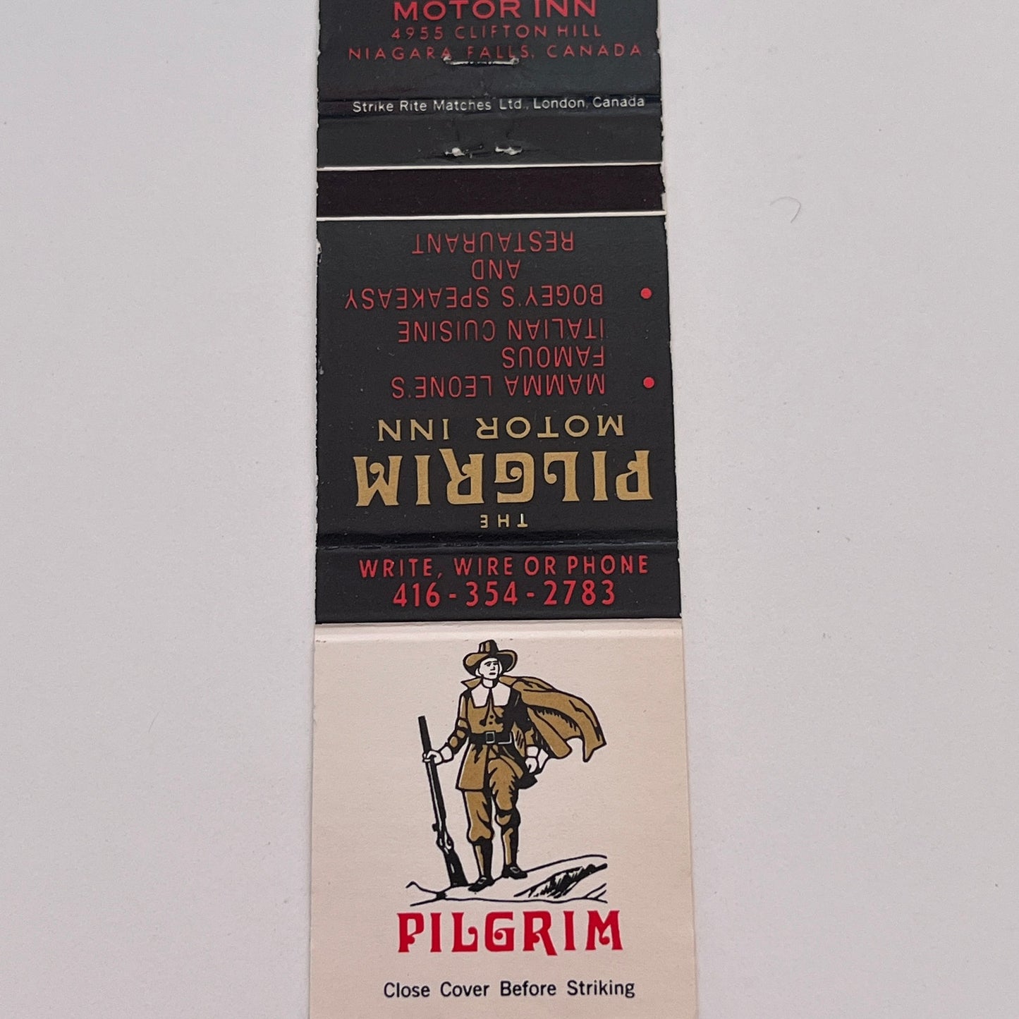 The Pilgrim Motor Inn Niagara Falls Canada Vintage Matchbook Cover TB6-MB2-3