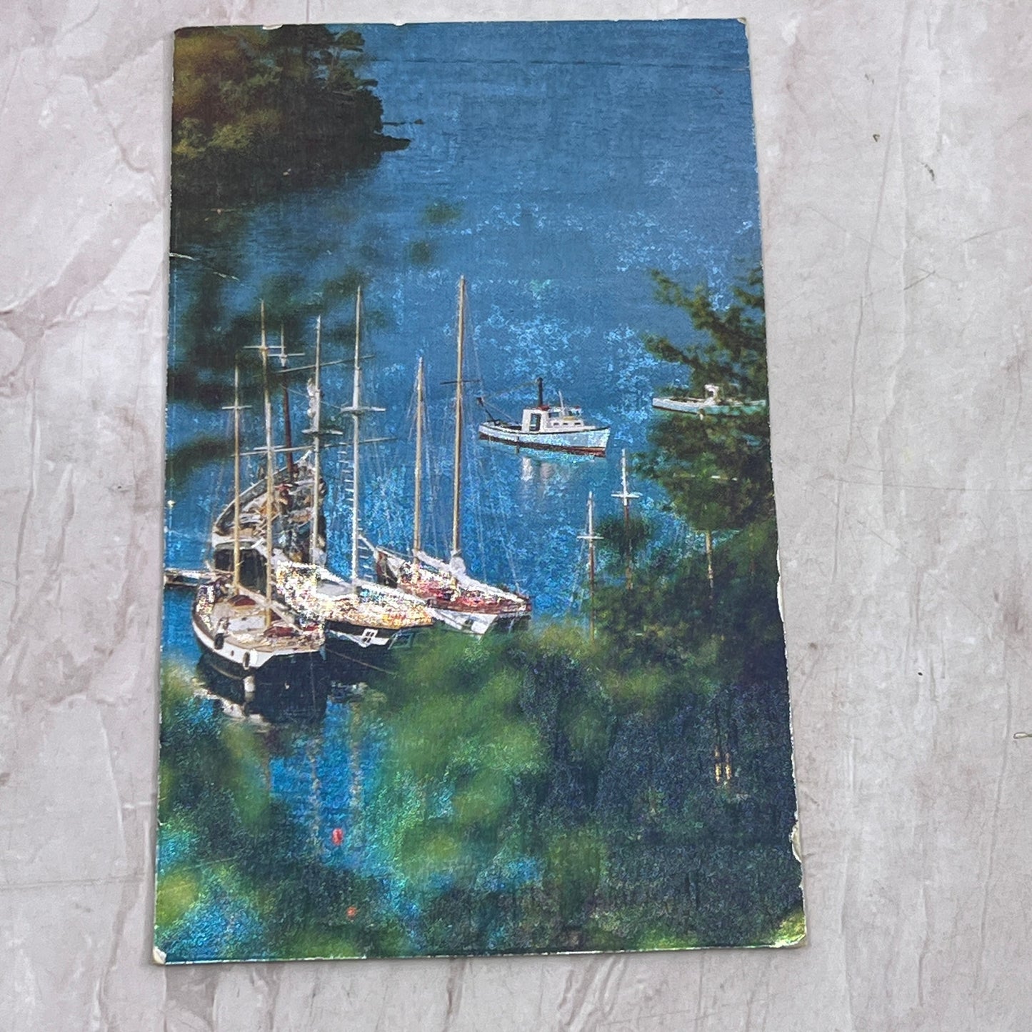 Vintage Chromatic Sailboats in Harbor Metallic Picture Card 3.75x6" TJ5-TB