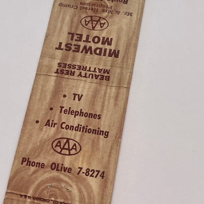 Midwest Motel Forrest Illinois Vintage Matchbook Cover TB6-MB2-3