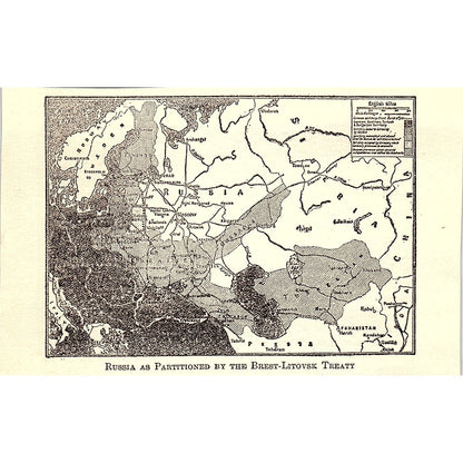 Map of Russia as Partitioned by the Brest-Litovsk Treaty 1919 WWI Print AF9-M2