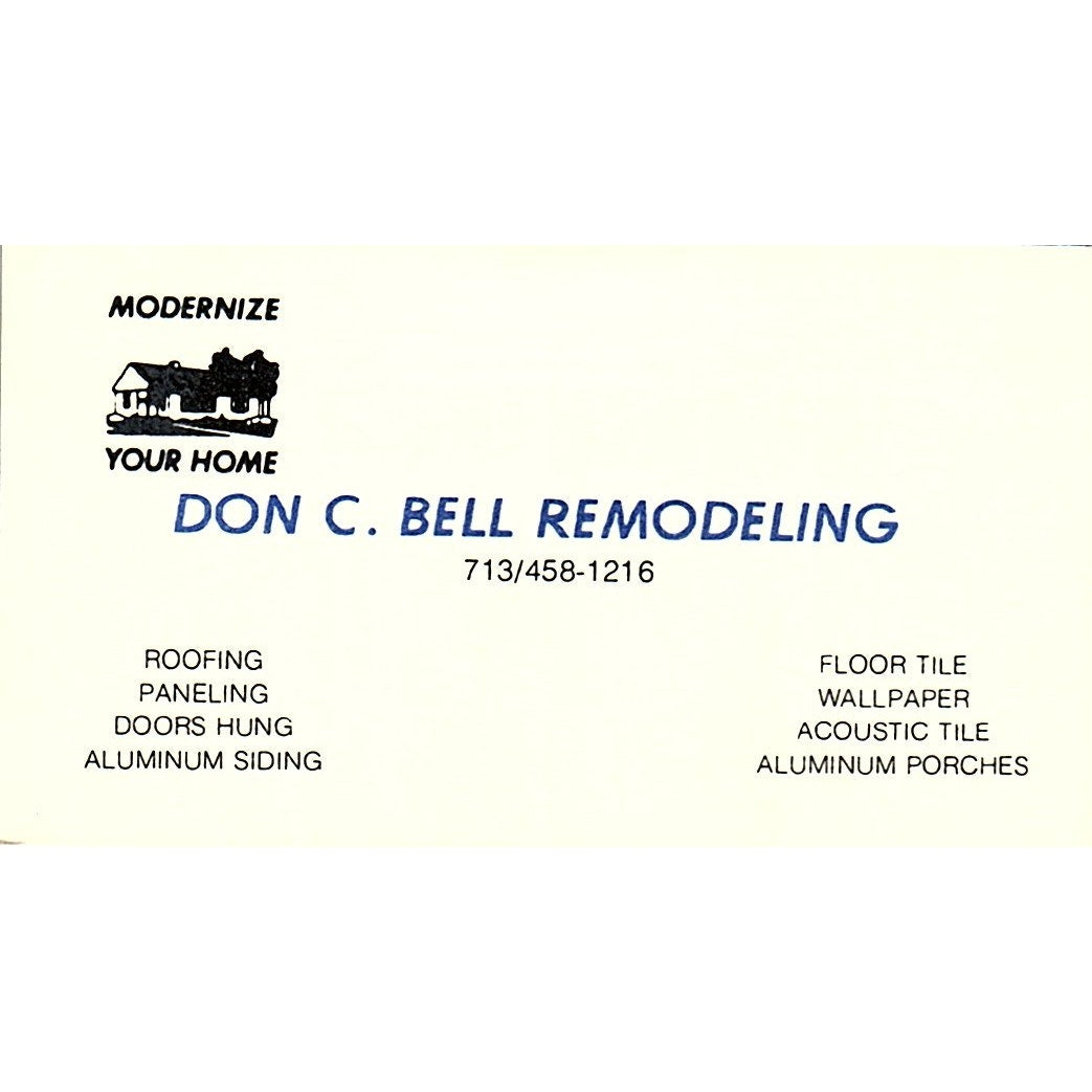 Don C Bell Remodeling Houston TX Vintage Business Card SD9-B4