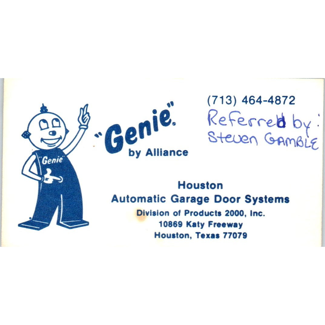 Genie By Alliance Steven Gamble Houston TX Vintage Business Card SD8-B3