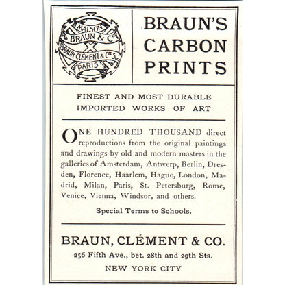 Braun, Clement & Co Carbon Prints New York City 1908 Victorian Ad AB8-MA9