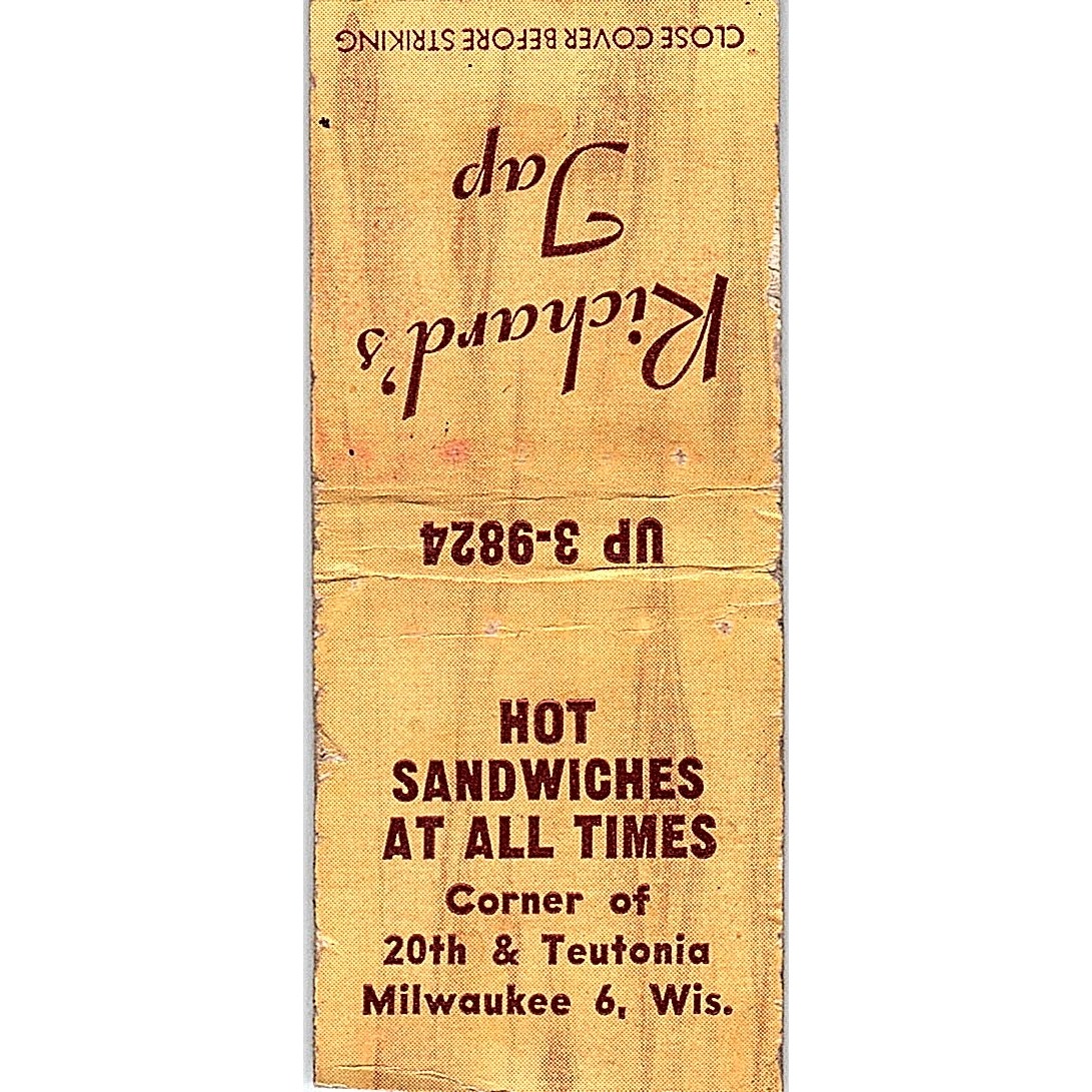 Richard's Tap Milwaukee WI Vintage Matchbook Cover SF3-Y3