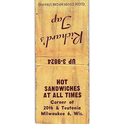 Richard's Tap Milwaukee WI Vintage Matchbook Cover SF3-Y3
