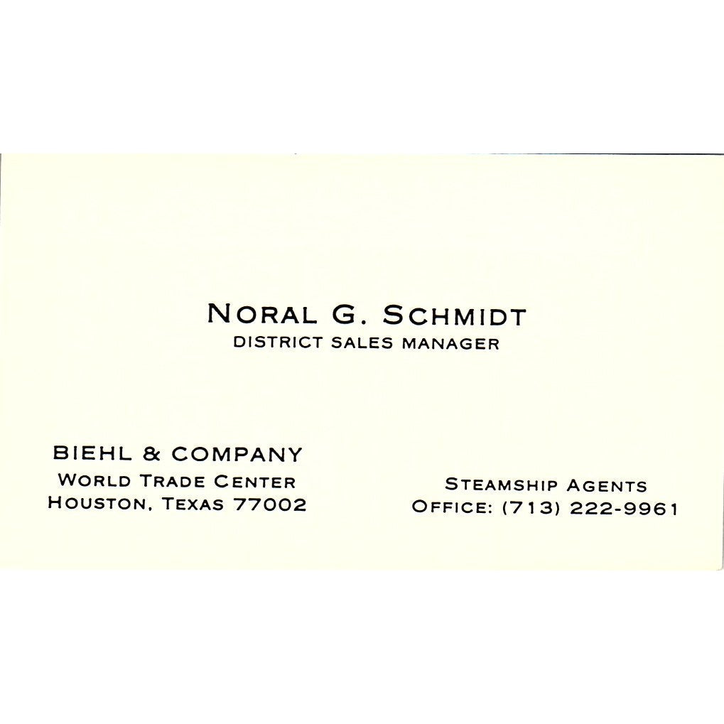 Biehl & Company Noral G. Schmidt Houston Texas Vintage Business Card SB4-B11