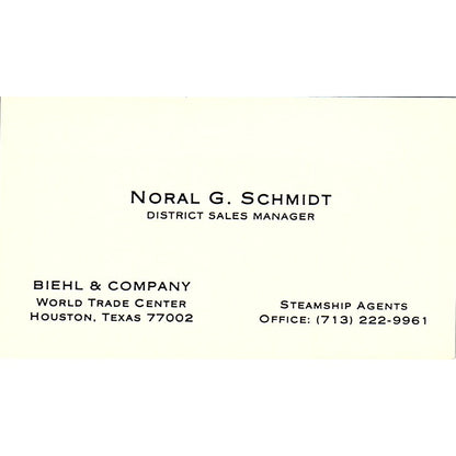 Biehl & Company Noral G. Schmidt Houston Texas Vintage Business Card SB4-B11