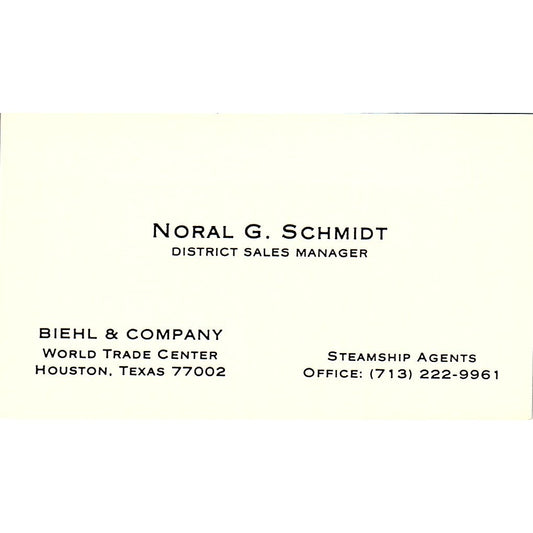 Biehl & Company Noral G. Schmidt Houston Texas Vintage Business Card SB4-B11