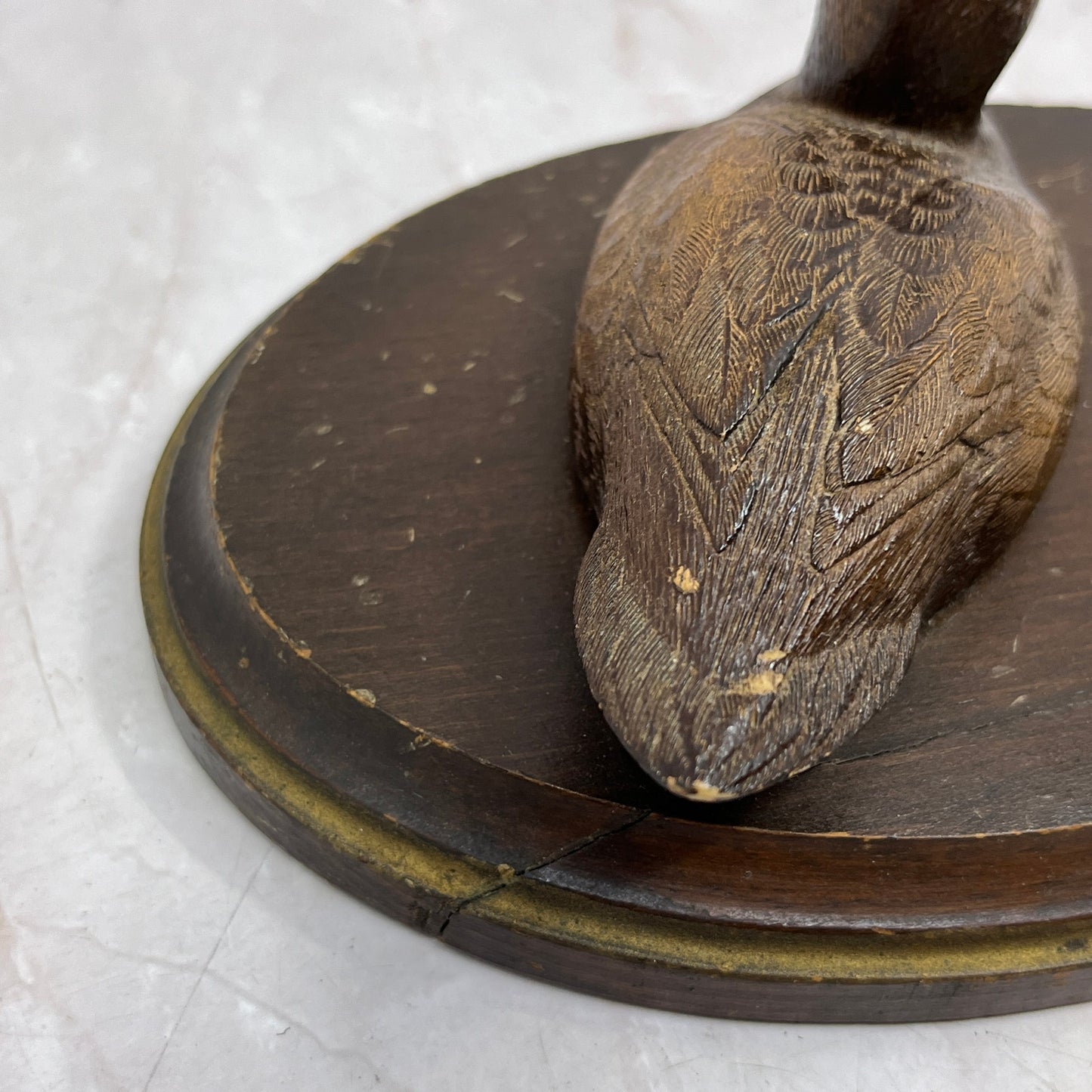 Vintage Hand Carved Mallard Duck Wood and Brass Desk Pen Holder Caddy TF4
