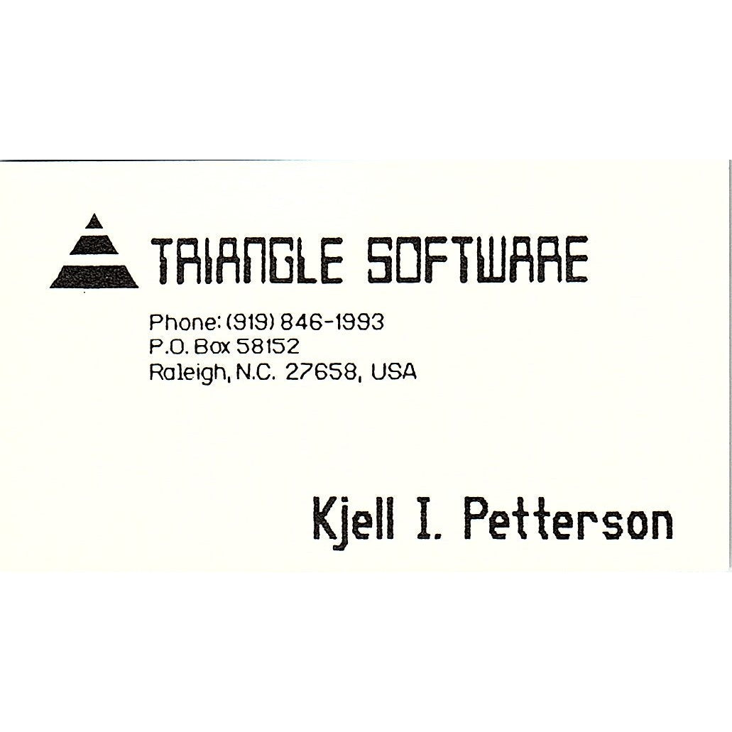 Kjell I Petterson Triangle Software Raleigh NC Vintage Business Card SD9-B2
