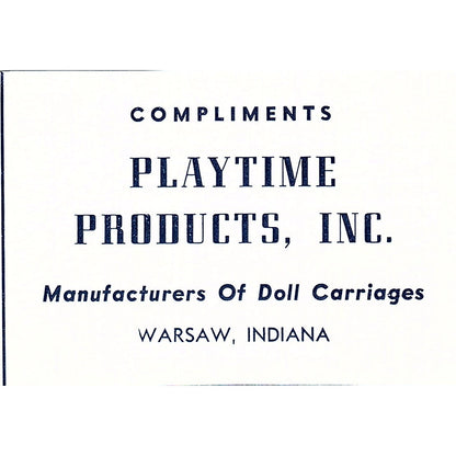 Playtime Products Inc Doll Carriages Warsaw Indiana 1964 Ad AG1-M7